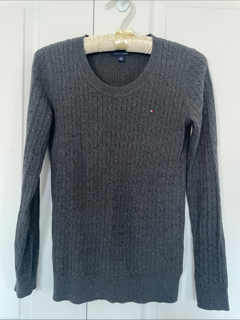 Tommy Hilfiger Dark Gray Cable-Knit Crewneck Sweater